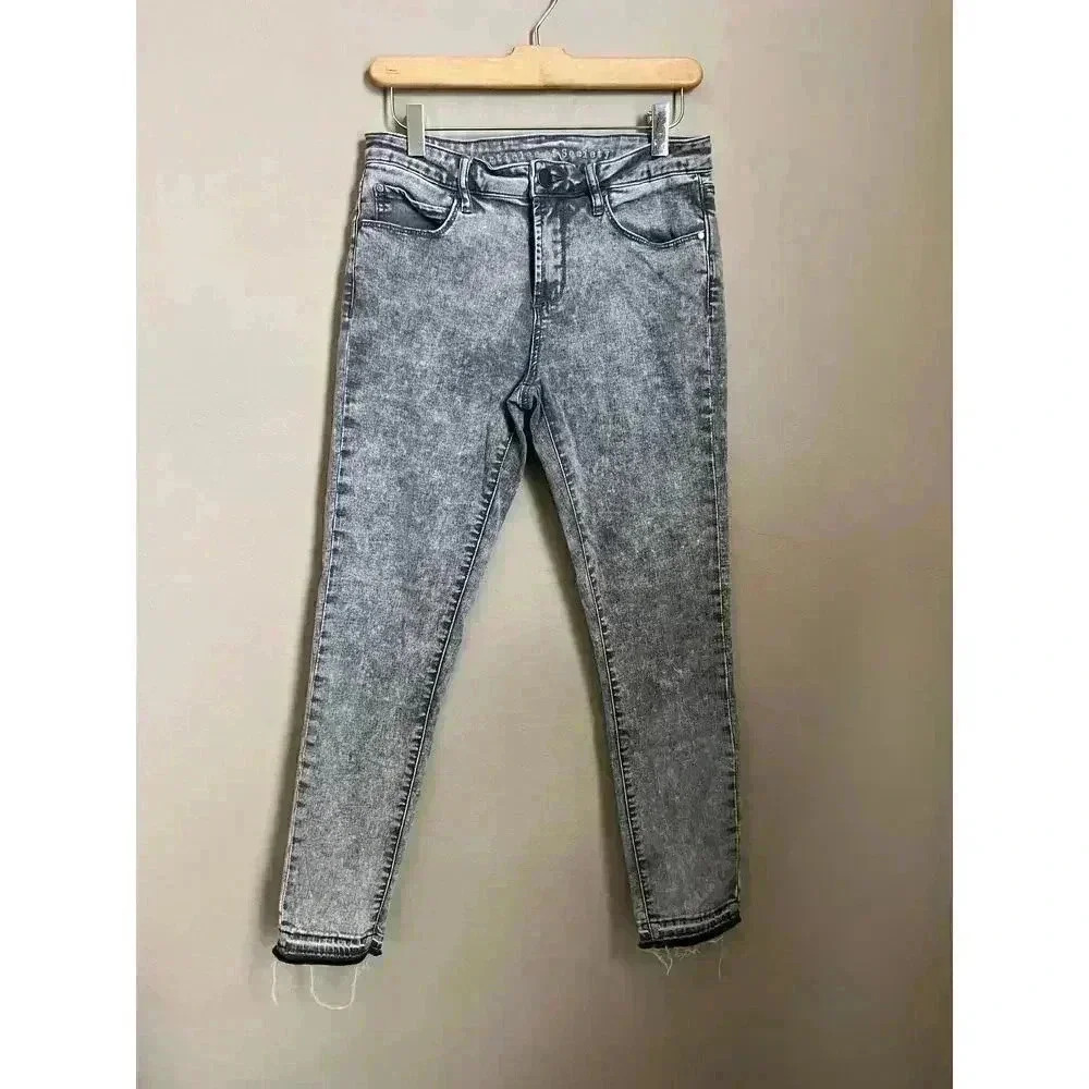 Articles of Society Carly Acid Wash Gray Skinny Ankle Jeggings Release Hem 28
